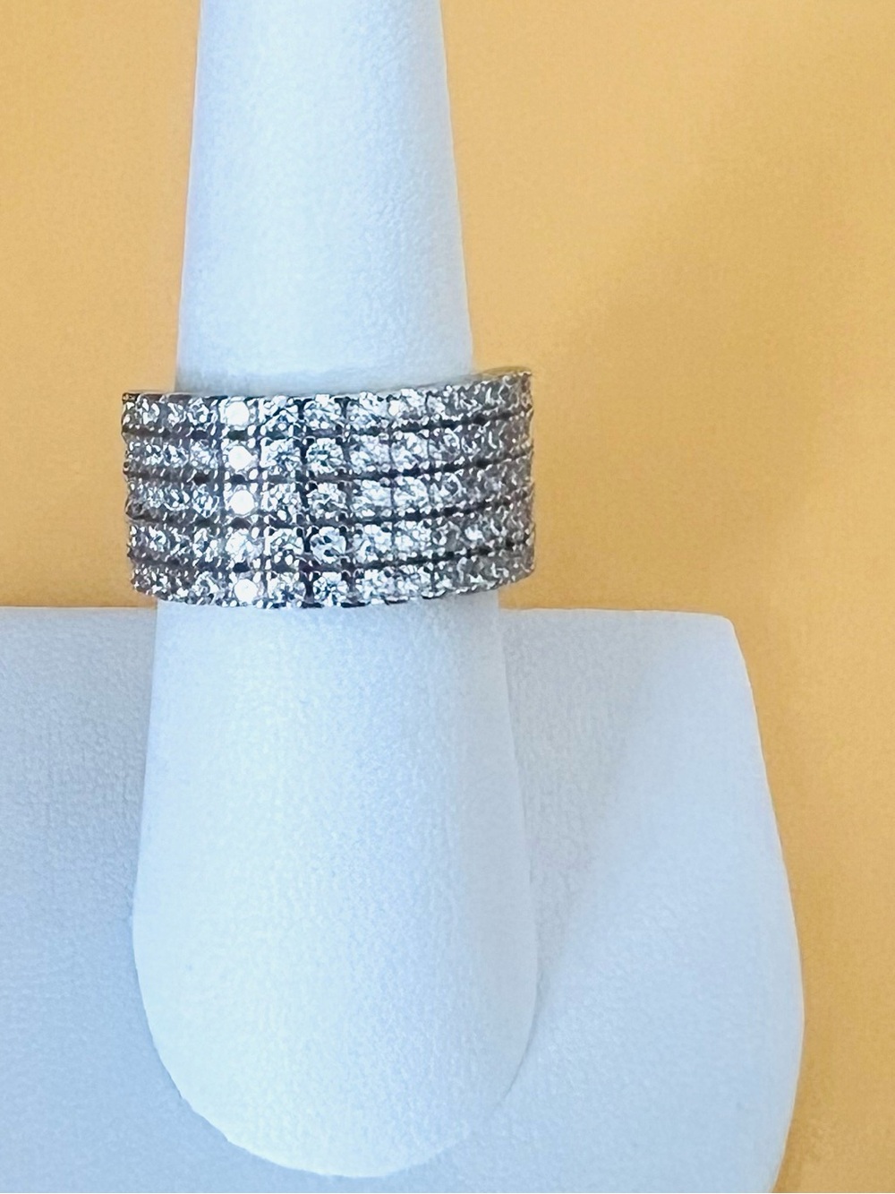 Elegant Silver Band Ring paved clear CZ